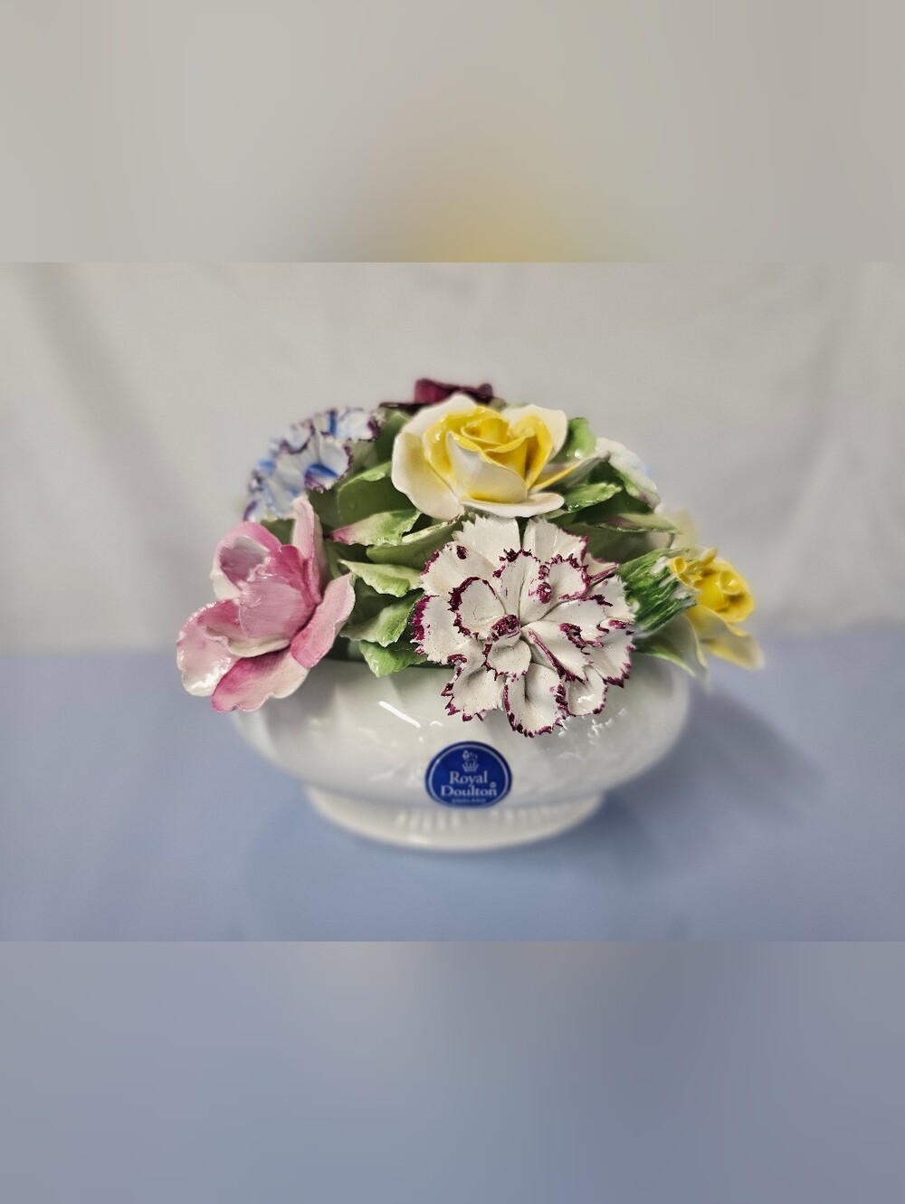 Vintage Royal Doulton Bone China Floral Basket Centerpiece